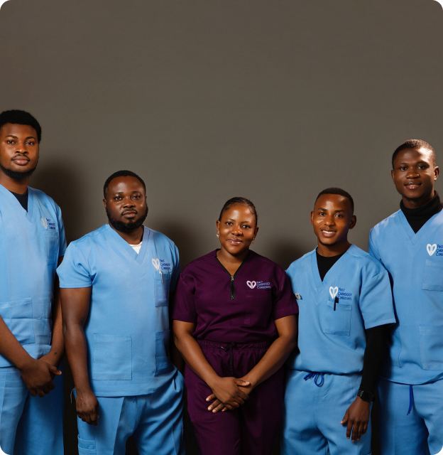 FCC Healthcare clinical staff in blue and purple scrubs
