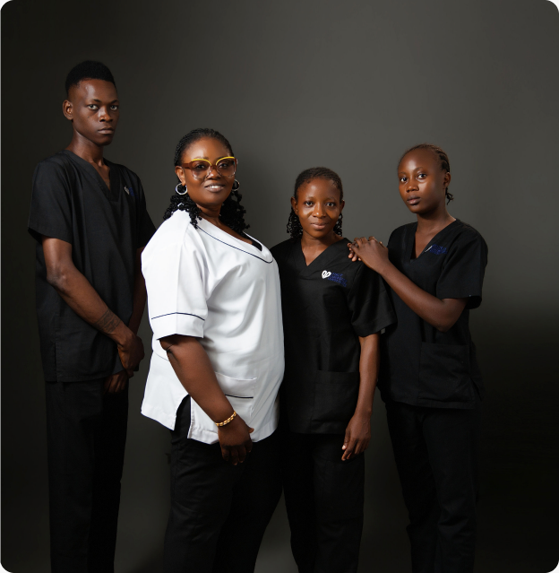 FCC Healthcare team members in black and white uniforms